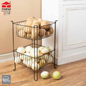 جا پیازی مربع دو طبقه مشکی پایه دار